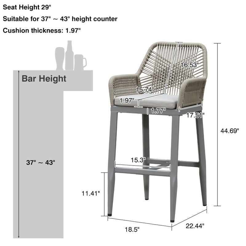 PURPLE LEAF Modern Bar Stools Set of 2, Aluminum Bar Stool with Cushion for Indoor and Outdoor, Kitchen Island