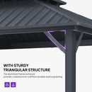 PURPLE LEAF Sunroom Hardtop Gazebo Solarium Grey Galvanized Steel Double Roof  All-Weather Aluminum Outdoor Screen House with String Lights