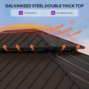 PURPLE LEAF Bronze Frame Sunroom Hardtop Gazebo Solarium Wood Grain Columns Galvanized Steel Double Roof All-Weather Screen House with Lights