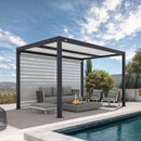 PURPLE LEAF Athena Louvered Pergola Grey Outdoor Aluminum Pergola with Roller Blinds Adjustable Gazebo Rainproof for Patio Deck Garden