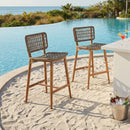 PURPLE LEAF Patio Counter Height Bar Stools Set of 2 Metal Bar Chairs with Back Wicker Woven Stools for Kitchen Island Pool Garden Outdoor Barstools