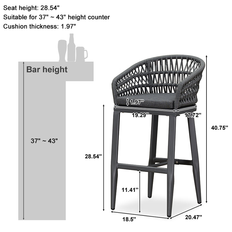 PURPLE LEAF Outdoor Bar Stools Counter Stools Rattan Bar Stools Chair Set of 2 with Backrest for Indoor or Outdoor, Kitchen lsland