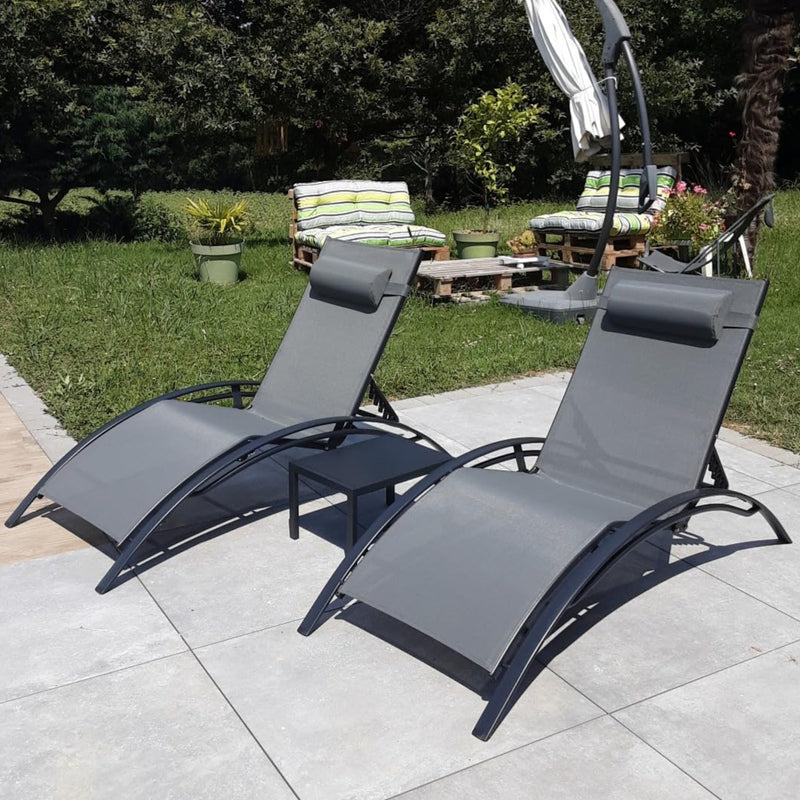 PURPLE LEAF Patio Chaise Lounge Set Outdoor Beach Pool Sunbathing Lawn Lounger Recliner Chair Outside Chairs with Side Table Included