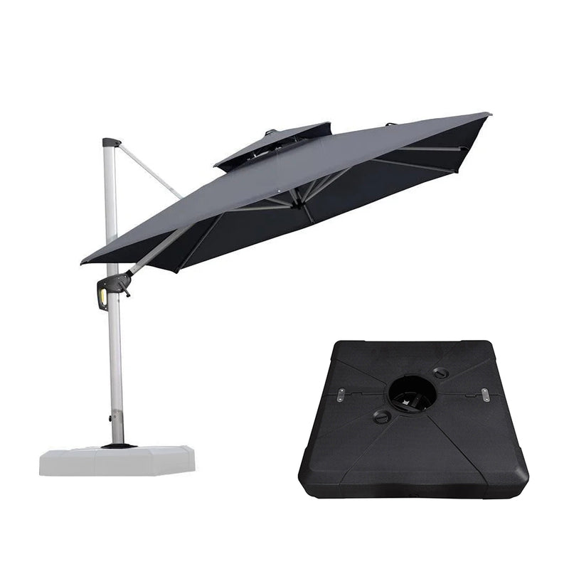 PURPLE LEAF Large Square Patio Cantilever Umbrella With Base for Garden Pool Porch