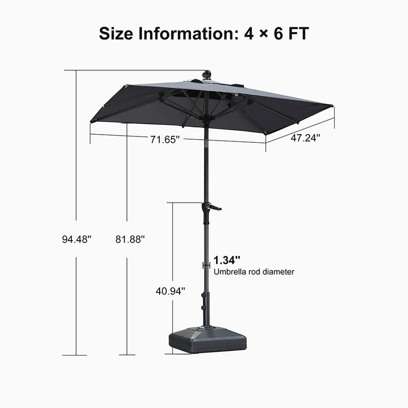 PURPLE LEAF Crank and Tilt Rectangular Outdoor Patio Market Umbrella with Base