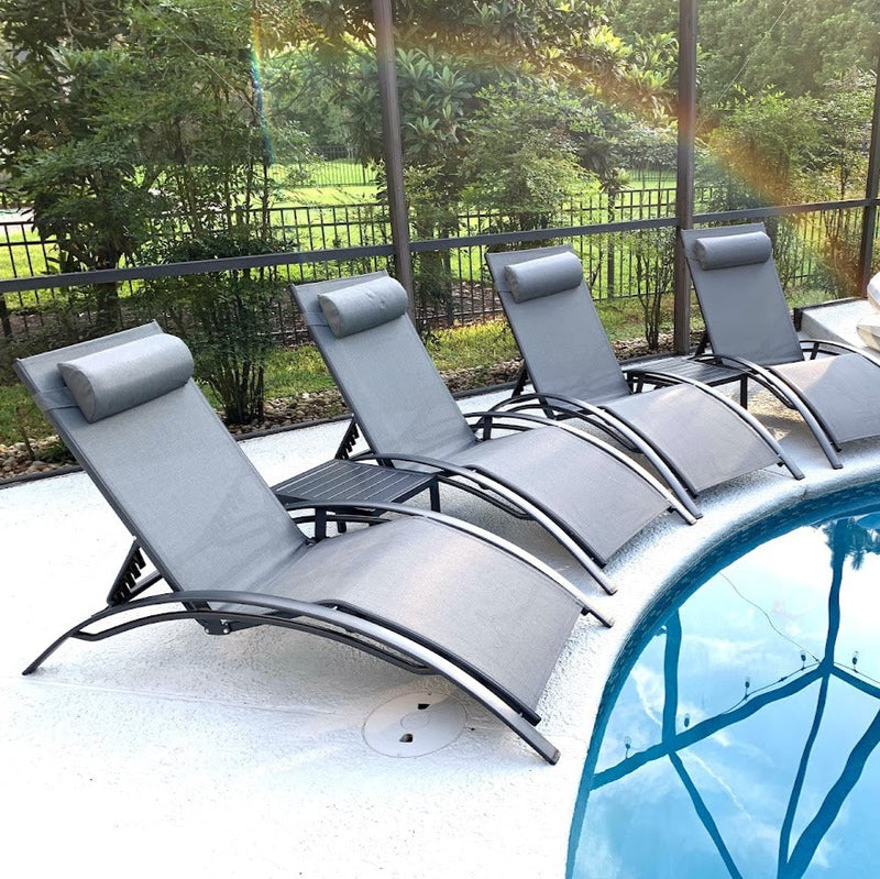 PURPLE LEAF Patio Chaise Lounge Set Outdoor Beach Pool Sunbathing Lawn Lounger Recliner Chair Outside Chairs with Side Table Included