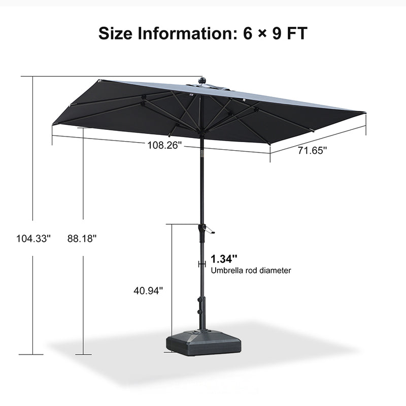 PURPLE LEAF Crank and Tilt Rectangular Outdoor Patio Market Umbrella with Base