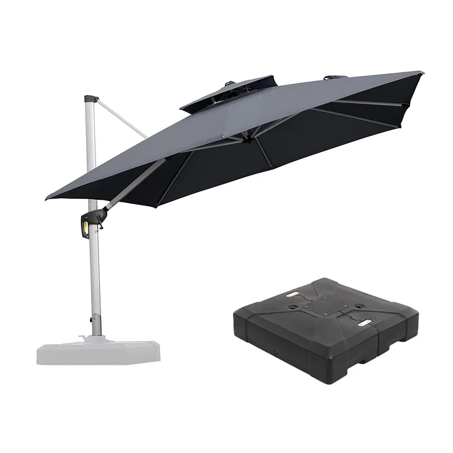 Patio Square Umbrella With Base| Adjustable Cantilever 11'×11' / Grey