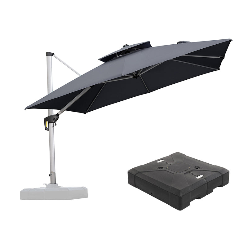 PURPLE LEAF Large Square Patio Cantilever Umbrella With Base for Garden Pool Porch