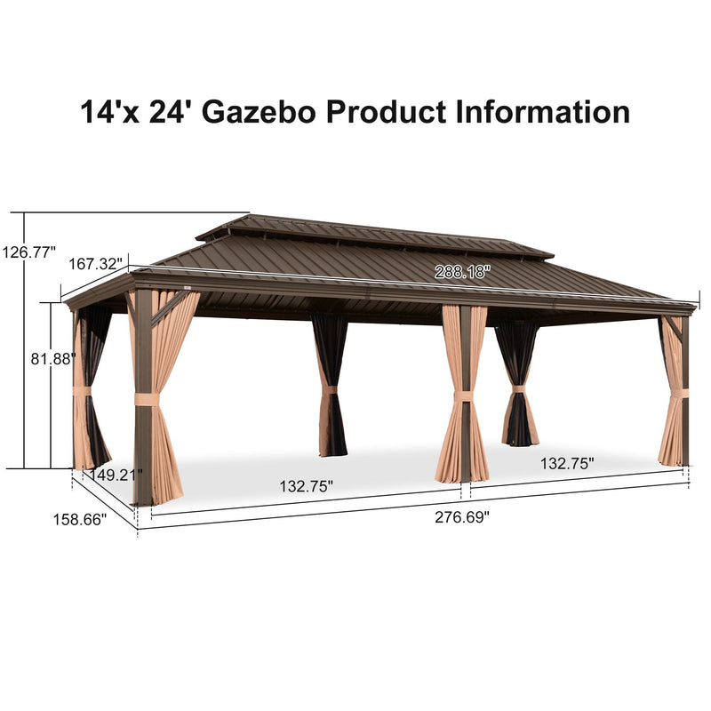 PURPLE LEAF Outdoor Hardtop Gazebo for Garden Bronze Double Roof Aluminum Frame Pavilion with String Lights