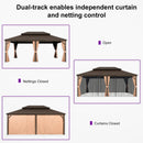 PURPLE LEAF Outdoor Hardtop Gazebo for Garden Bronze Double Roof Aluminum Frame Pavilion with String Lights-clear