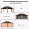 PURPLE LEAF Outdoor Hardtop Gazebo for Garden Bronze Double Roof Aluminum Frame Pavilion with String Lights-milky