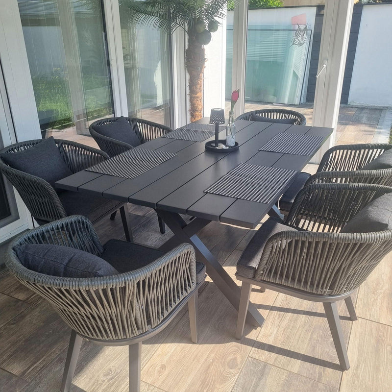 PURPLE LEAF Patio Dining Sets with Aluminum Frame Table & Handwoven Wicker Chairs Grey