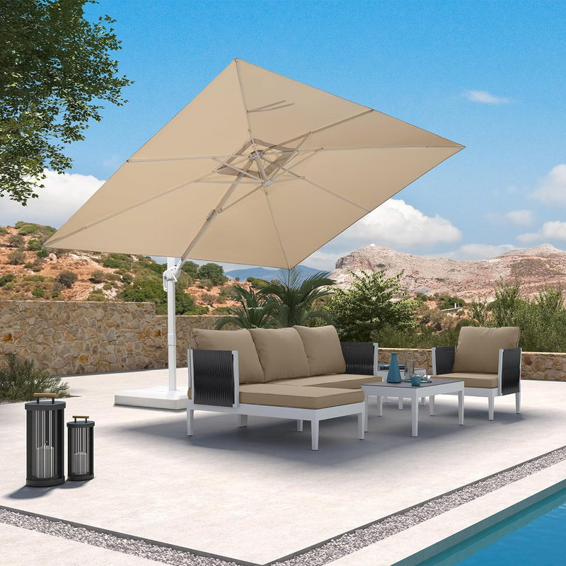 The PURPLE LEAF White Economy Patio Umbrella is the most unusual looking model in our outdoor umbrella lineup. Its clean and uncluttered look can be matched to both minimalist and fresh environments.