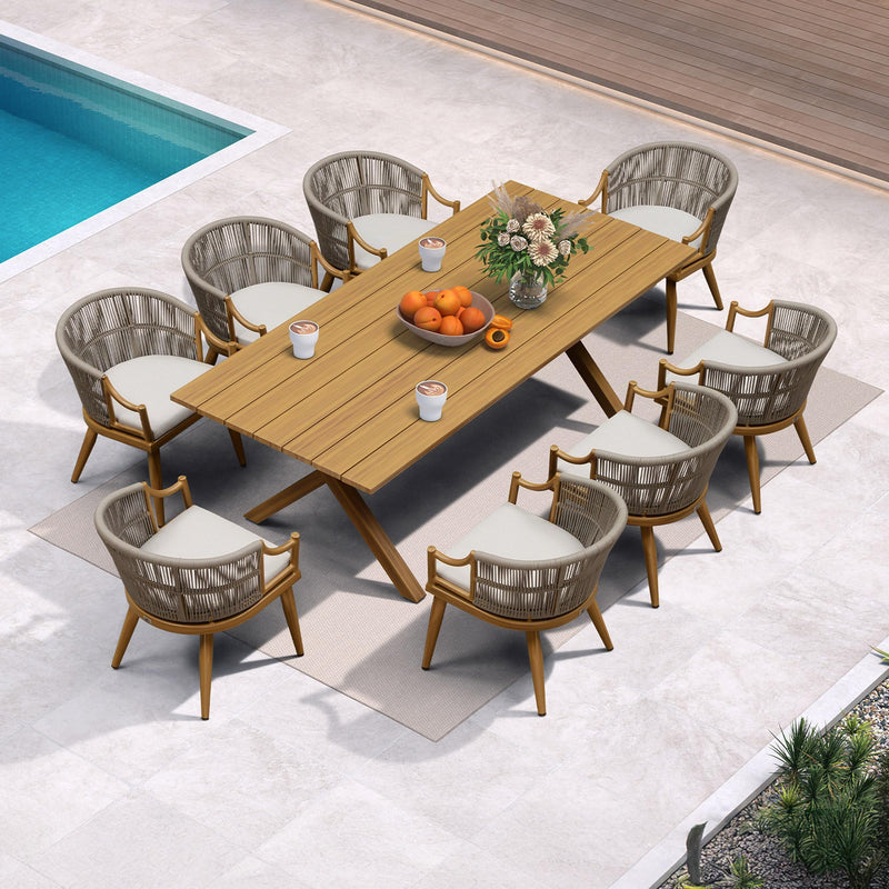 PURPLE LEAF Outdoor Dining Set All Weather Wicker Patio Dining Set with Rectangular Aluminum Table and Modern Armrest Dining Chairs for Garden Deck Backyard Kitchen
