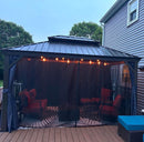 PURPLE LEAF Outdoor Hardtop Gazebo for Patio Bronze Aluminum Frame Pavilion with Navy-Blue Curtain and String Lights - Purple Leaf Garden