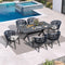 PURPLE LEAF Outdoor Dining Set All Weather Wicker Patio Dining Set with Rectangular Aluminum Table and Modern Armrest Dining Chairs for Garden Deck Backyard Kitchen