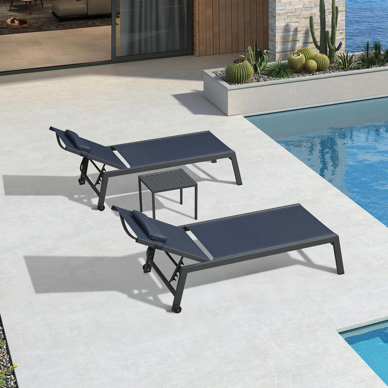 PURPLE LEAF Lounge Chair Set for Outside Aluminum Patio Recliner with Side Table and Pillow Beach Sunbathing Tanning Chairs Pool Chaise Lounger Outdoor