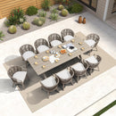 PURPLE LEAF Outdoor Dining Set All Weather Wicker Patio Dining Set with Rectangular Aluminum Table and Modern Armrest Dining Chairs for Garden Deck Backyard Kitchen