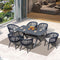 PURPLE LEAF Outdoor Dining Table Set All-Weather Aluminum with Wood Grain Table and Rope Woven Chairs Includes Backyard Patio Cushions