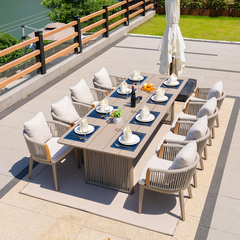 PURPLE LEAF Outdoor Dining Set for Family, Aluminum Outdoor Patio Table and Chairs Set with Olefin Cushions, Patio Furniture Set for Garden or Deck, Beige