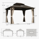 PURPLE LEAF Outdoor Hardtop Gazebo Bronze Metal Frame Galvanized Steel Double Roof with Lights-milky