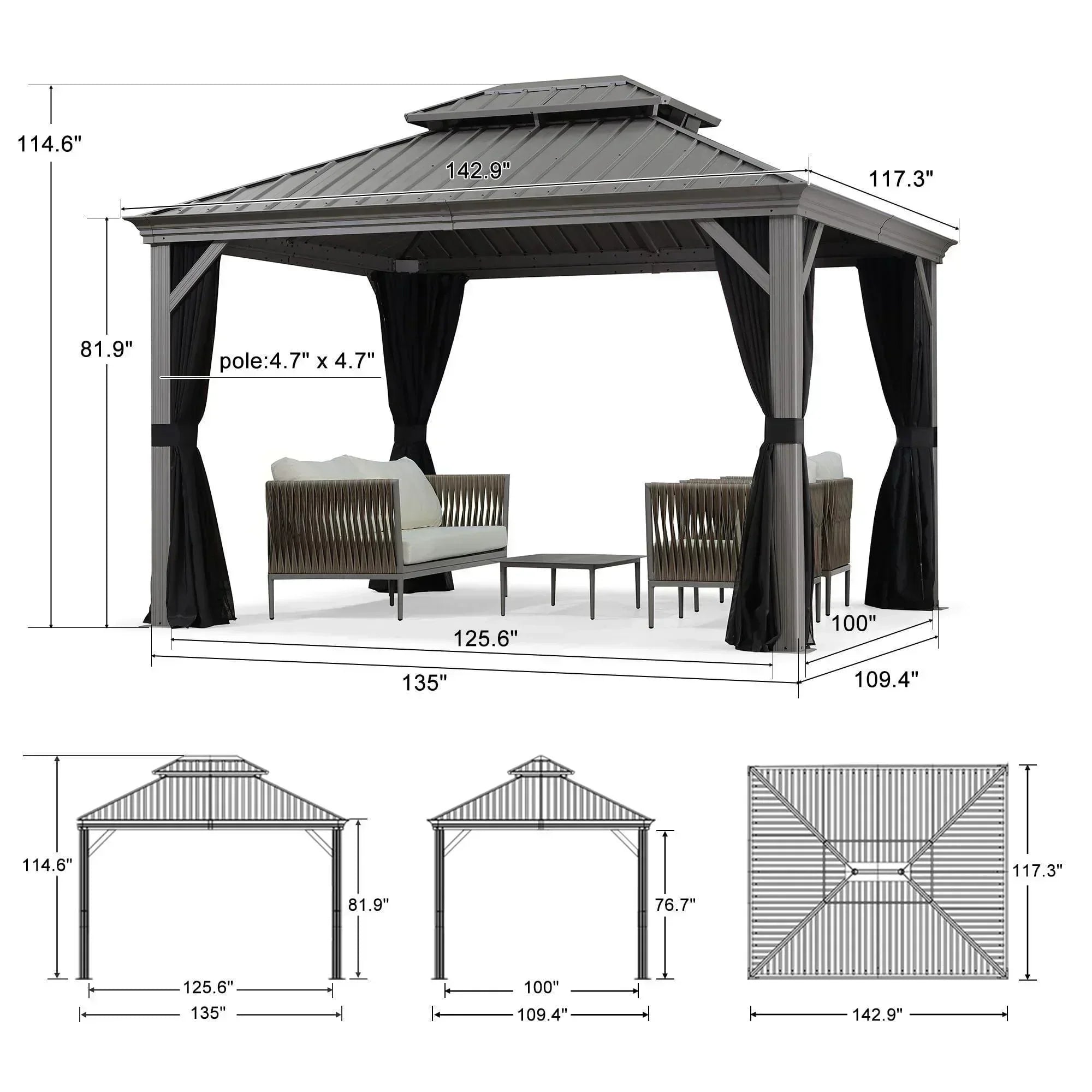 Light Grey Hardtop Patio Gazebo with Curtains | PURPLE LEAF