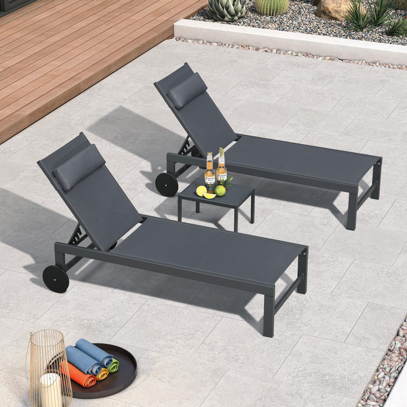 PURPLE LEAF Lounge Chair Set for Outside Aluminum Patio Recliner with Side Table and Pillow Beach Sunbathing Tanning Chairs Pool Chaise Lounger Outdoor