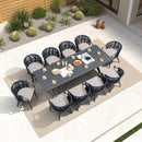 PURPLE LEAF Outdoor Dining Set All Weather Wicker Patio Dining Set with Rectangular Aluminum Table and Modern Armrest Dining Chairs for Garden Deck Backyard Kitchen