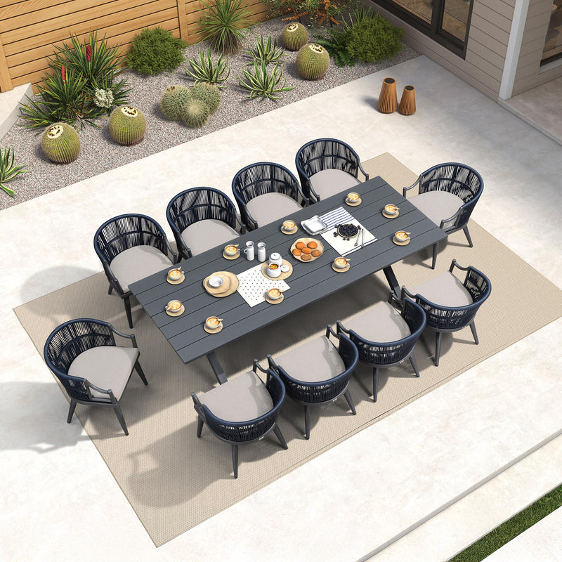 PURPLE LEAF Outdoor Dining Set All Weather Wicker Patio Dining Set with Rectangular Aluminum Table and Modern Armrest Dining Chairs for Garden Deck Backyard Kitchen