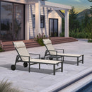 PURPLE LEAF Lounge Chair Set for Outside Aluminum Patio Recliner with Side Table and Pillow Beach Sunbathing Tanning Chairs Pool Chaise Lounger Outdoor