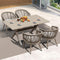 PURPLE LEAF Outdoor Dining Table Set All-Weather Aluminum with Wood Grain Table and Rope Woven Chairs Includes Backyard Patio Cushions