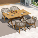 PURPLE LEAF Outdoor Dining Table Set All-Weather Aluminum with Wood Grain Table and Rope Woven Chairs Includes Backyard Patio Cushions