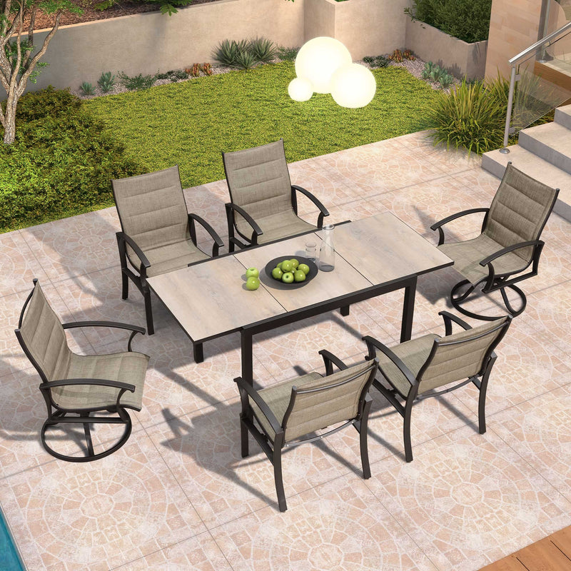 OPEN BOX I PURPLE LEAF 5/7 Pieces Patio Dining Set with Expandable Metal Table and Swivel Chairs