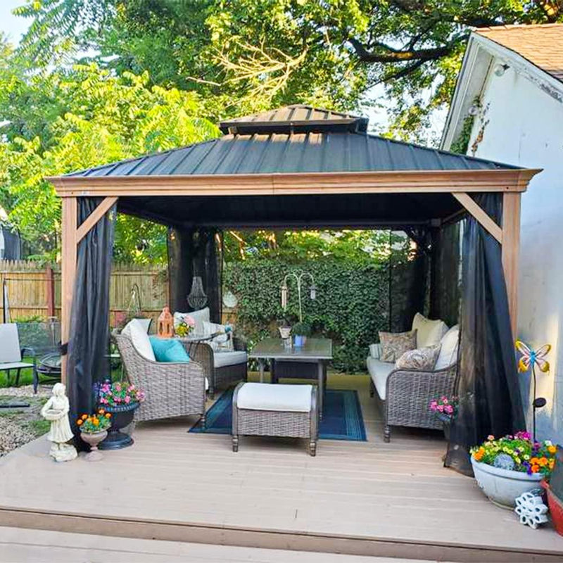 【Outdoor Idea】PURPLE LEAF Backyard Gazebo with Wood Grain Aluminum Frame Dining Sets-Bundle sales - Purple Leaf Garden