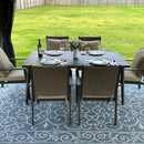 PURPLE LEAF Outdoor Dining Set with 1.57" Umbrella Hole and Thick Cushion Heavy-Duty Metal Patio Dining Furniture Set with Table and  Wicker Chairs for Lawn Garden Backyard Deck