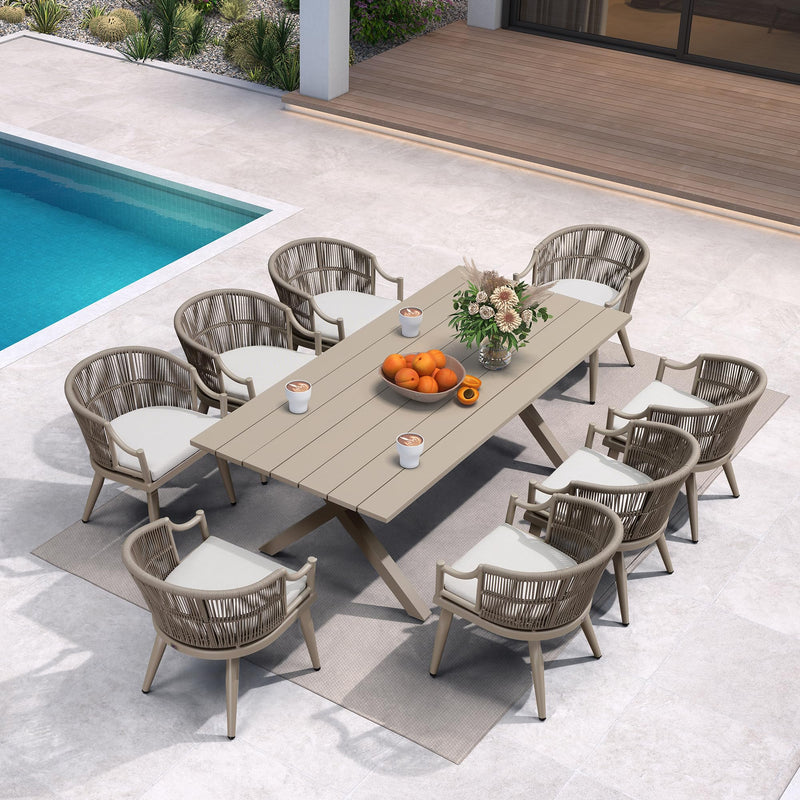 PURPLE LEAF Outdoor Dining Set All Weather Wicker Patio Dining Set with Rectangular Aluminum Table and Modern Armrest Dining Chairs for Garden Deck Backyard Kitchen