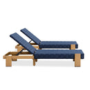 Modern blue woven chaise lounges with adjustable backrests and wooden frame, patio furniture