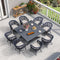 PURPLE LEAF Outdoor Dining Table Set All-Weather Aluminum with Wood Grain Table and Rope Woven Chairs Includes Backyard Patio Cushions
