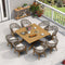 PURPLE LEAF Outdoor Dining Table Set All-Weather Aluminum with Wood Grain Table and Rope Woven Chairs Includes Backyard Patio Cushions