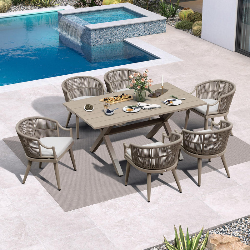 PURPLE LEAF Outdoor Dining Set All Weather Wicker Patio Dining Set with Rectangular Aluminum Table and Modern Armrest Dining Chairs for Garden Deck Backyard Kitchen