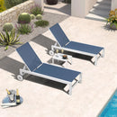 PURPLE LEAF Outdoor Chaise Lounge Chairs Set of 2 White Aluminum Lounge Chair Five-Position Adjustable Chaise with Wheels and Table for Pool Deck Patio