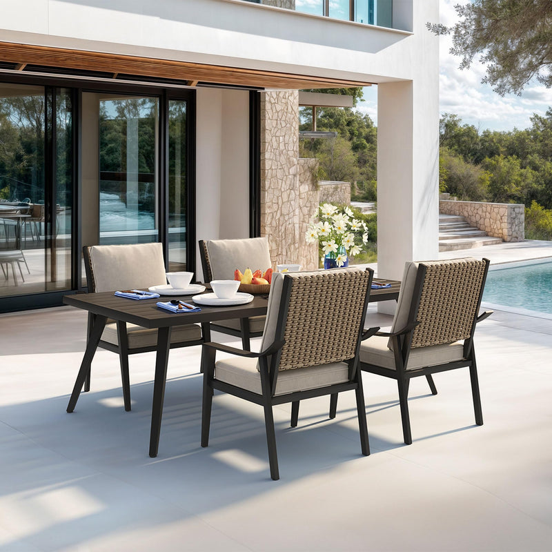 PURPLE LEAF Outdoor Dining Set with 1.57" Umbrella Hole and Thick Cushion Heavy-Duty Metal Patio Dining Furniture Set with Table and  Wicker Chairs for Lawn Garden Backyard Deck