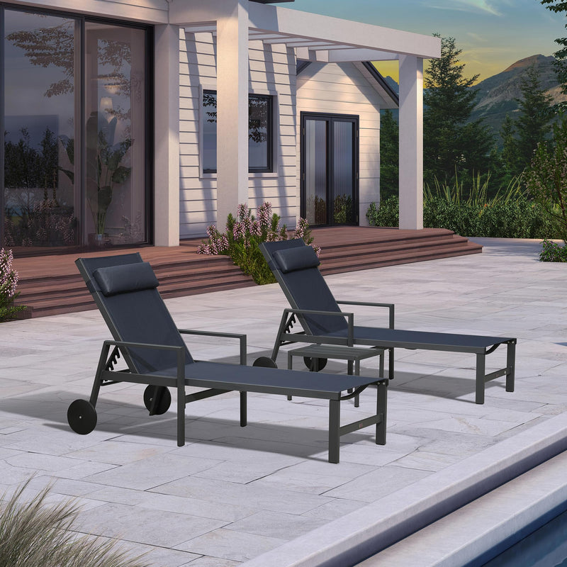 PURPLE LEAF Lounge Chair Set for Outside Aluminum Patio Recliner with Side Table and Pillow Beach Sunbathing Tanning Chairs Pool Chaise Lounger Outdoor