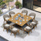 PURPLE LEAF Outdoor Dining Set All Weather Wicker Patio Dining Set with Rectangular Aluminum Table and Modern Armrest Dining Chairs for Garden Deck Backyard Kitchen