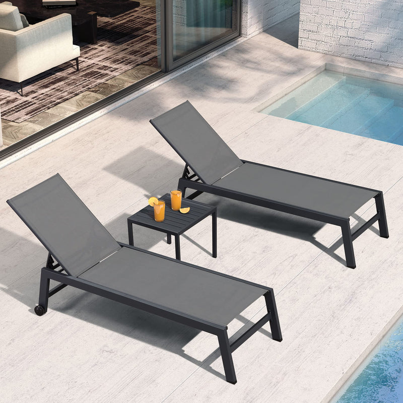 OPEN BOX I PURPLE LEAF Patio Chaise Lounge Textilene Pool with Wheels Sunbathing Chair for Outdoor, Beach, Yard, Side Table Included