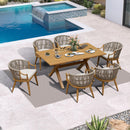 PURPLE LEAF Outdoor Dining Set All Weather Wicker Patio Dining Set with Rectangular Aluminum Table and Modern Armrest Dining Chairs for Garden Deck Backyard Kitchen