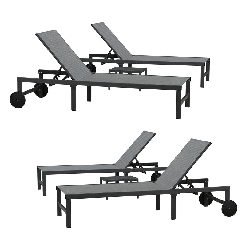 PURPLE LEAF Outdoor Chaise Lounge Chairs Set Recliner Aluminum Adjustable Chair with Wheels and Table for Poolside Beach Patio Reclining Sunbathing Lounger