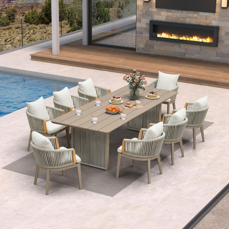 PURPLE LEAF Outdoor Dining Set for Family, Aluminum Outdoor Patio Table and Chairs Set with Olefin Cushions, Patio Furniture Set for Garden or Deck, Beige