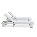 Two-piece white rattan chaise lounges with adjustable backrests, patio furniture